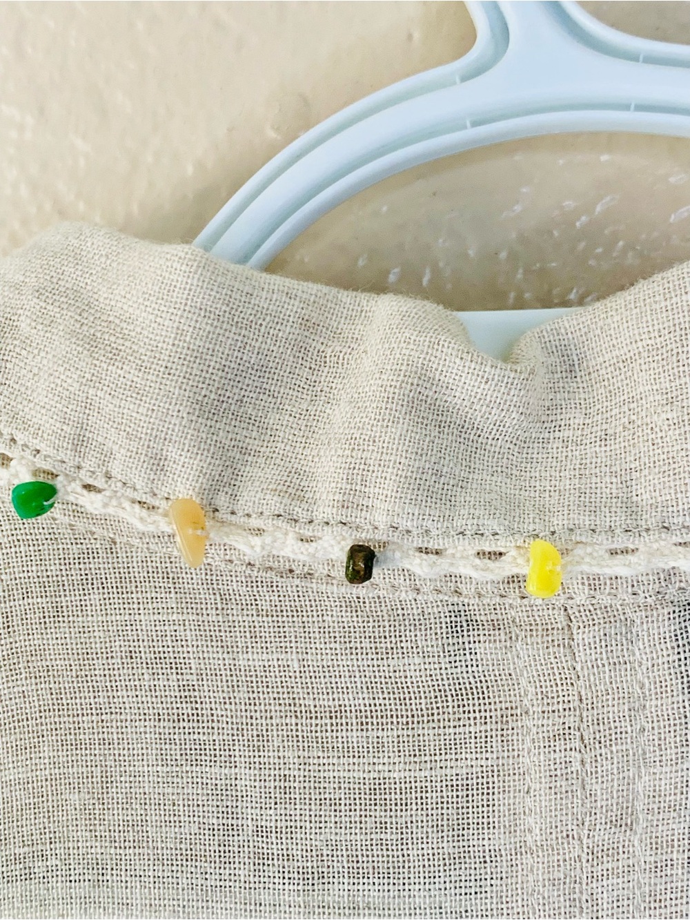 Hester & Orchard Linen Blend Cap Sleeve Beaded Collar Coastal Blouse Size M - Picture 4 of 8